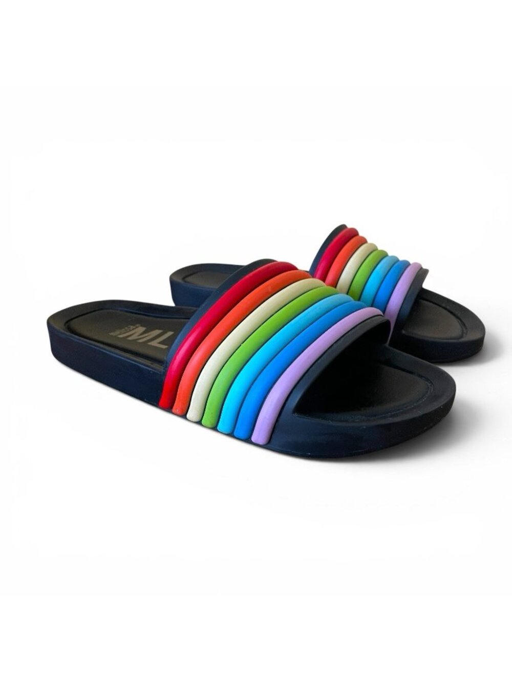 Melissa Womens Beach Slide Sz 9 Rainbow Stripe Slip On Sandal LGBTQ Pride Shoe